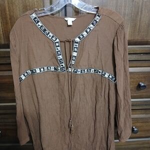 Cato Brown Blouse with Silver Accents